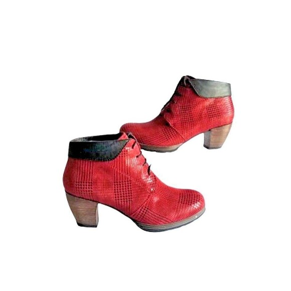 WOLKY Women's Jacquerie Booties Red Dessin Suede Sz 9 40 Lace Up Ankle Boots - Picture 3 of 13